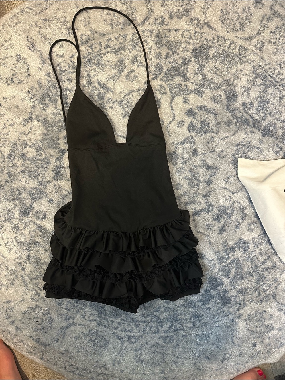 Girls Black Ruffle One-Piece Swimsuit